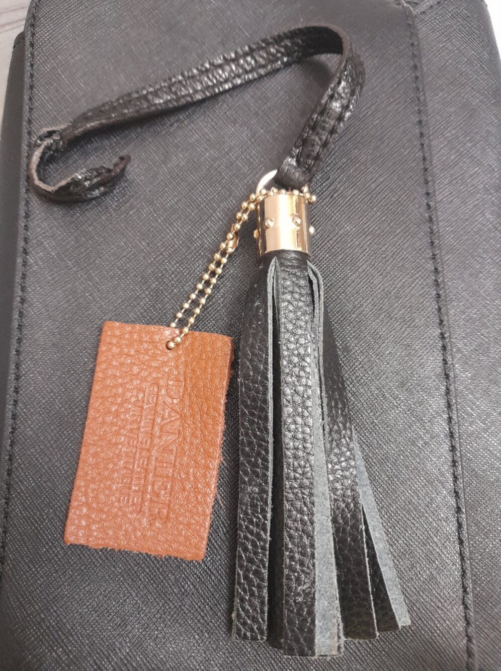 DANIER Leather Tassel Keychain Bag Charm in Black